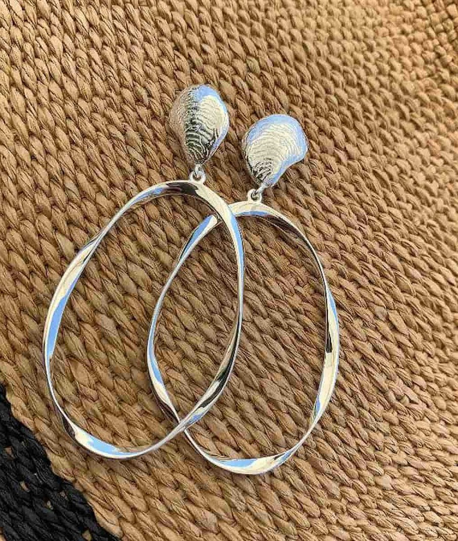 Boucles D'Oreilles Femme L'Atelier d'Amaya | Boucles D'Oreilles Anneau Ovale Et Coquillage Argent 925