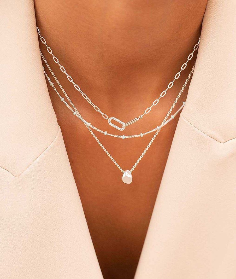 Colliers Femme L'Atelier d'Amaya | Collier Cha Ne Grands Maillons Et Rectangles Entrelac S Argent 925