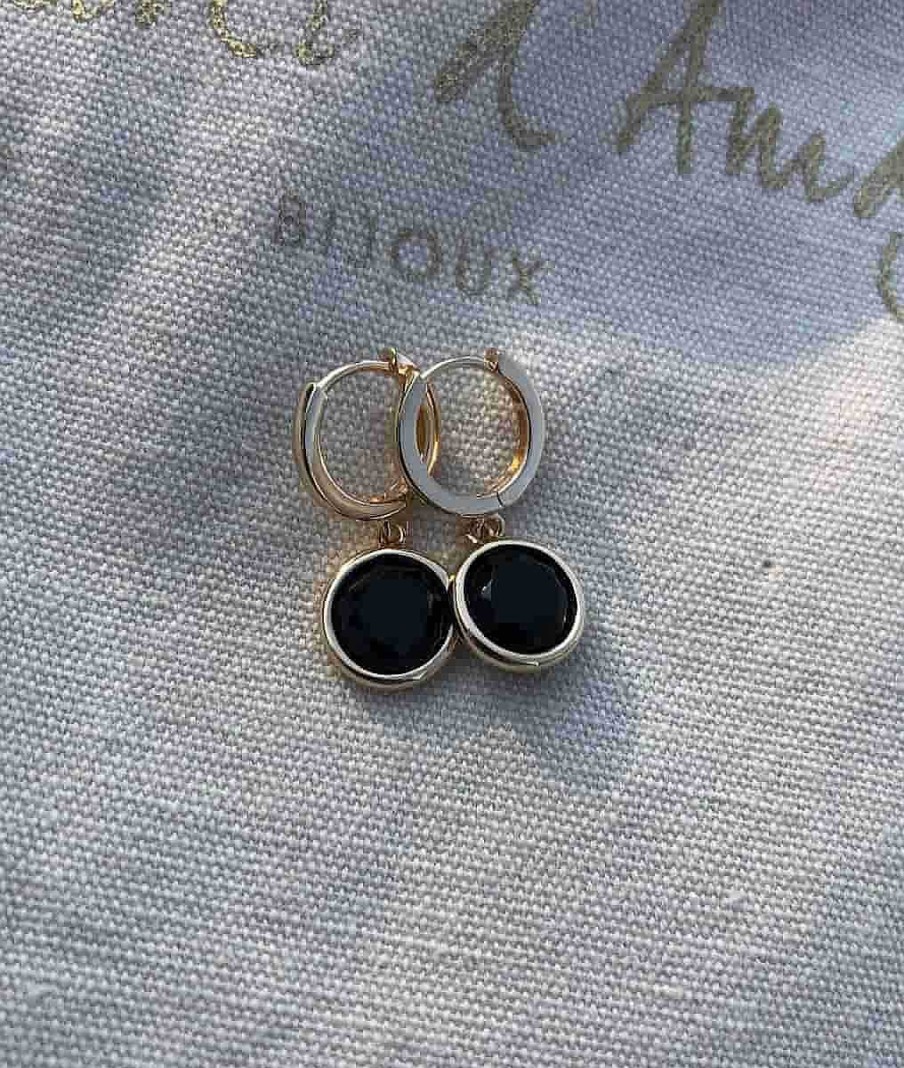 Boucles D'Oreilles Femme L'Atelier d'Amaya | Boucles D'Oreilles Cr Oles Et Onyx Plaqu Or