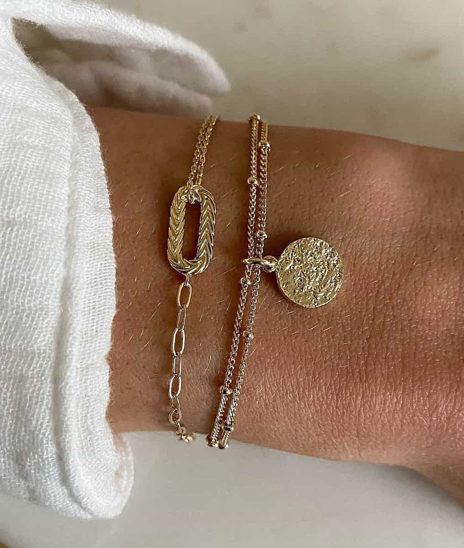 Bracelets Femme L'Atelier d'Amaya | Bracelet Grands Maillons Et Pendentif Ovale Tress Plaqu Or