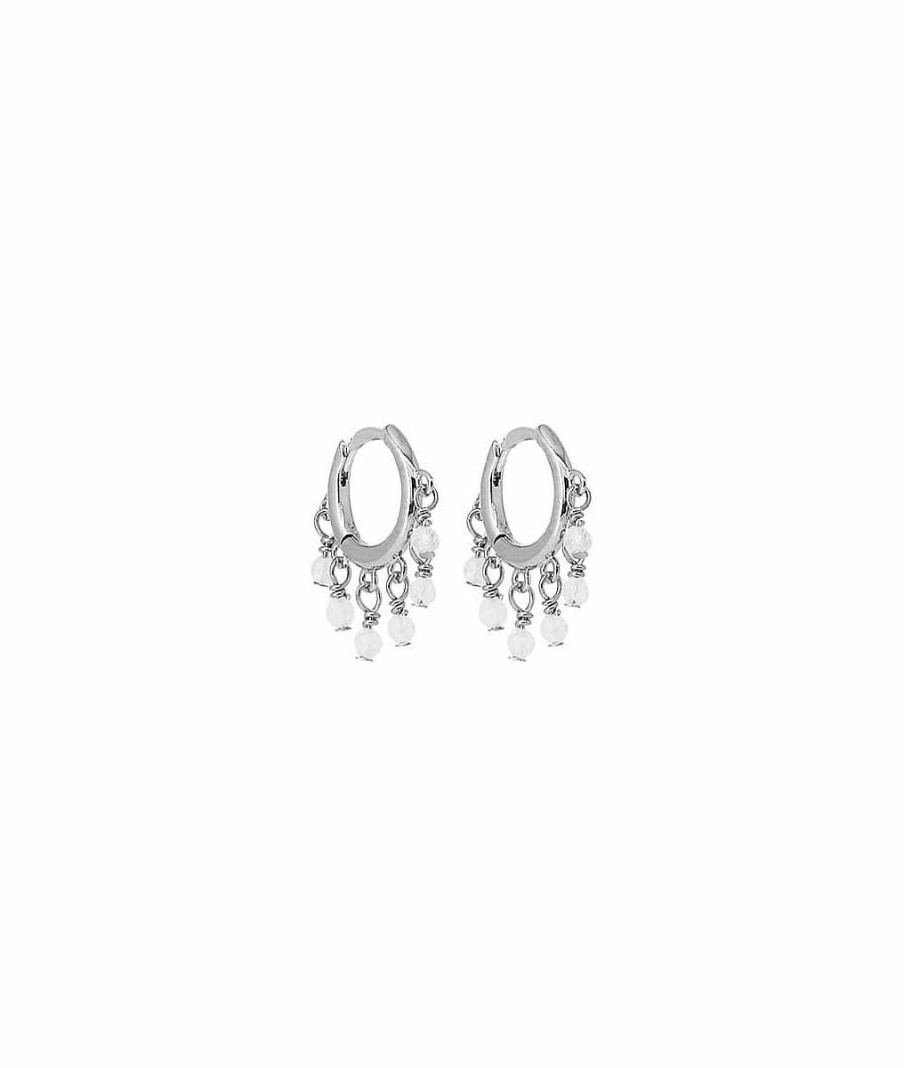 Boucles D'Oreilles Femme L'Atelier d'Amaya | Boucles D'Oreilles Cr Oles Et Perles De Pierre De Lune Argent 925