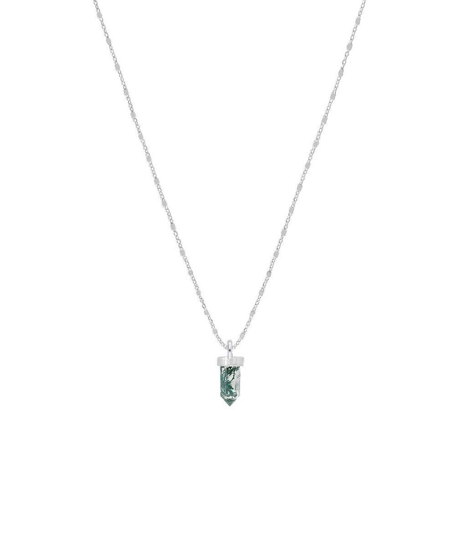 Colliers Femme L'Atelier d'Amaya | Collier Cha Ne Carr E Facett E Et Petit Prisme Agate Verte Argent 925