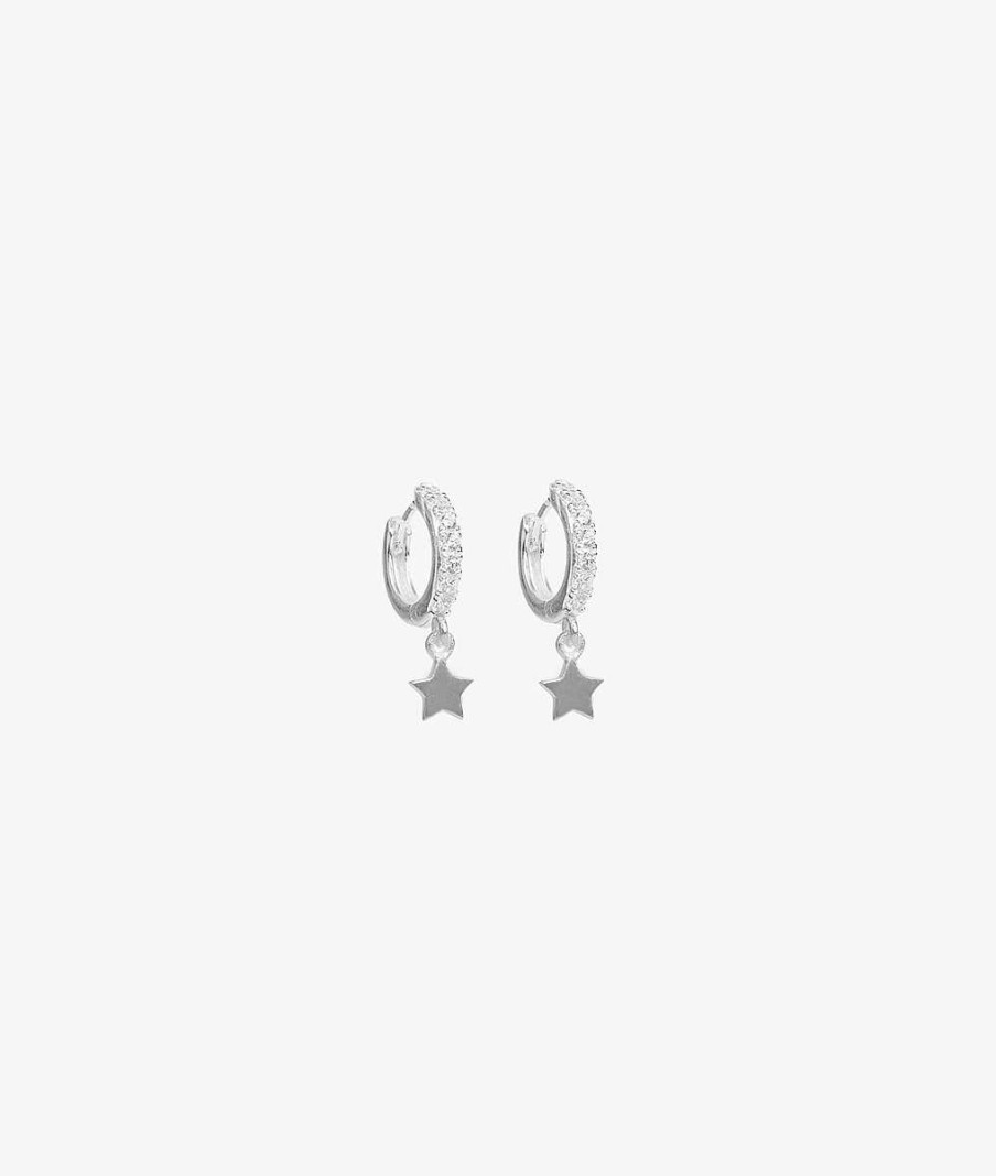 Boucles D'Oreilles Femme L'Atelier d'Amaya | Boucles D'Oreilles Cr Oles Zircons Et Petite Toile Argent 925