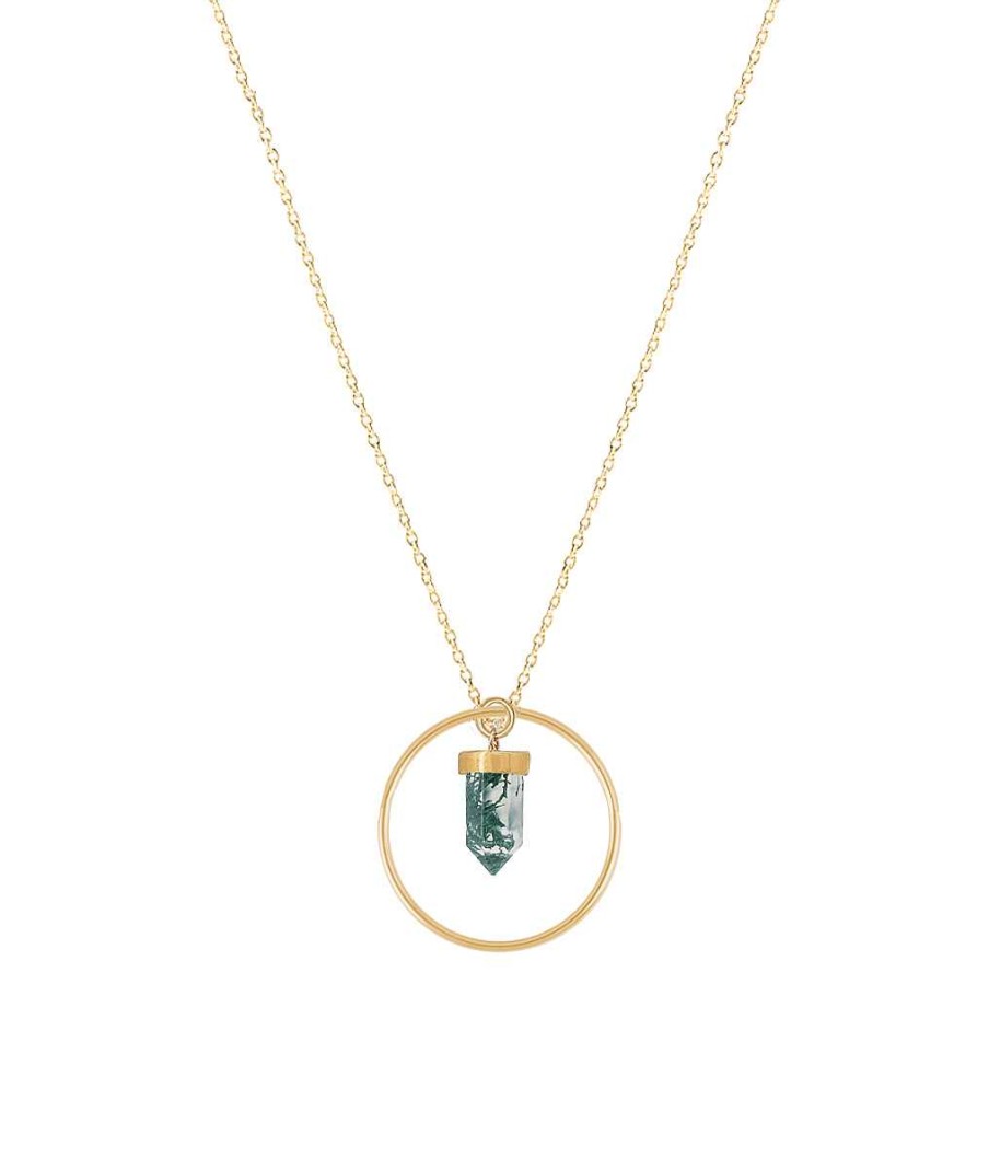 Colliers Femme L'Atelier d'Amaya | Collier Cha Ne Anneau Et Petit Prisme Agate Verte Plaqu Or