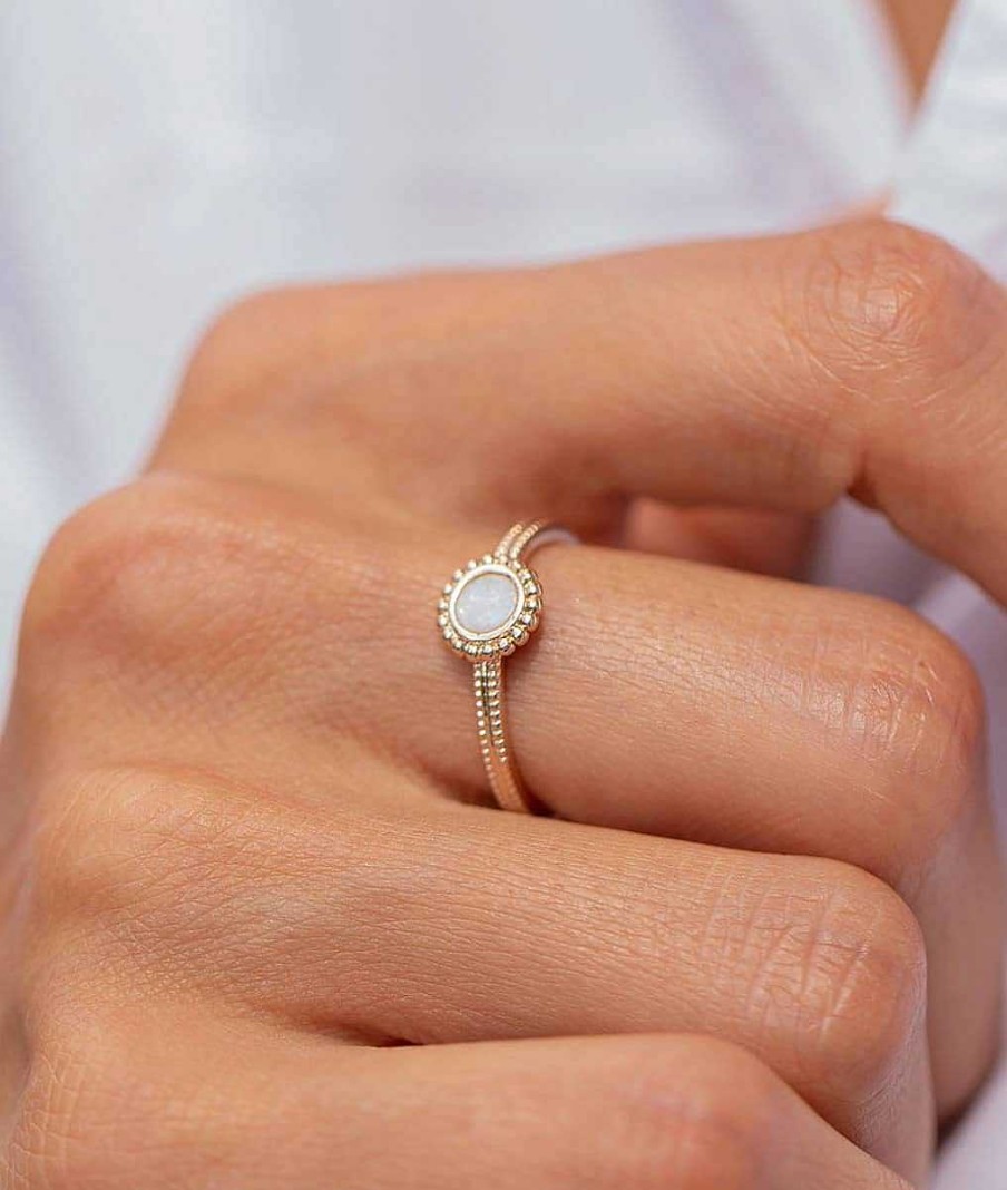 Bagues Femme L'Atelier d'Amaya | Bague Pastille Perl E Opale Blanche Plaqu Or