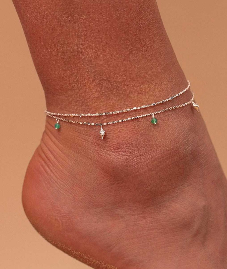 Bracelets Femme L'Atelier d'Amaya | Duo De Cha Nes De Chevilles Perles Et Coquillages Argent 925