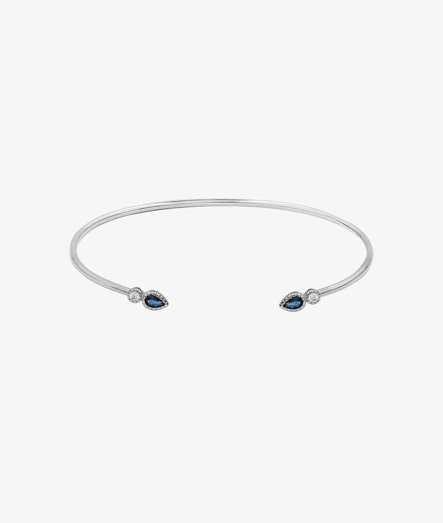 Bracelets Femme L'Atelier d'Amaya | Jonc Fin Ouvert Gouttes Zircons Bleus Argent 925