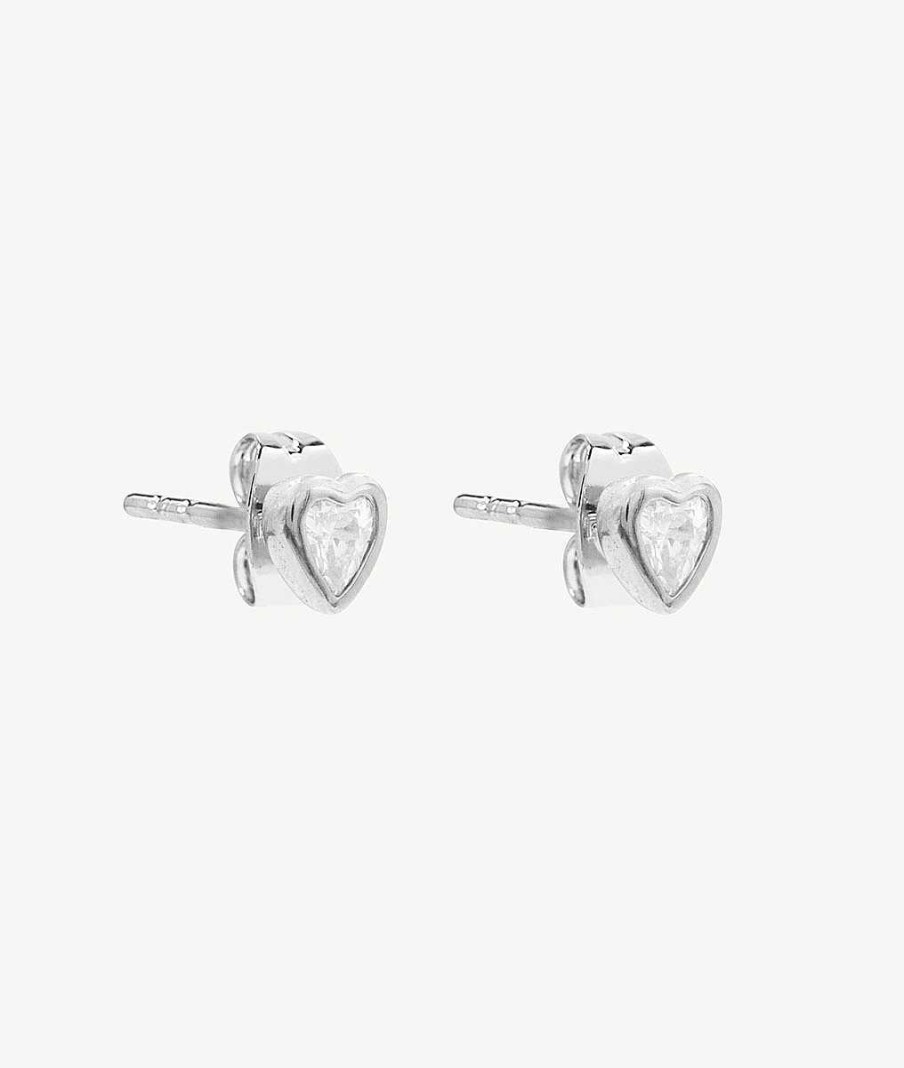 Boucles D'Oreilles Femme L'Atelier d'Amaya | Boucles D'Oreilles Puces Zircon Coeur Argent 925