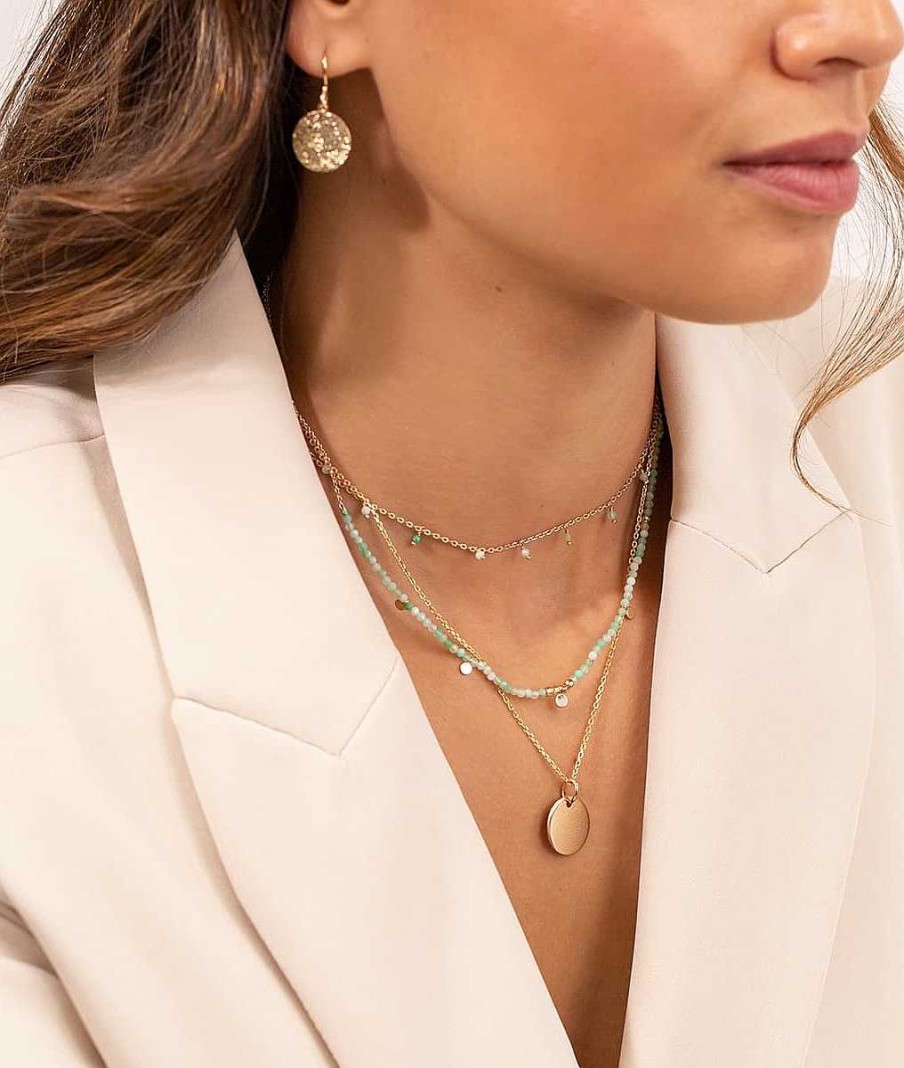 Colliers Femme L'Atelier d'Amaya | Collier Cha Ne Et Perles De Jade Plaqu Or