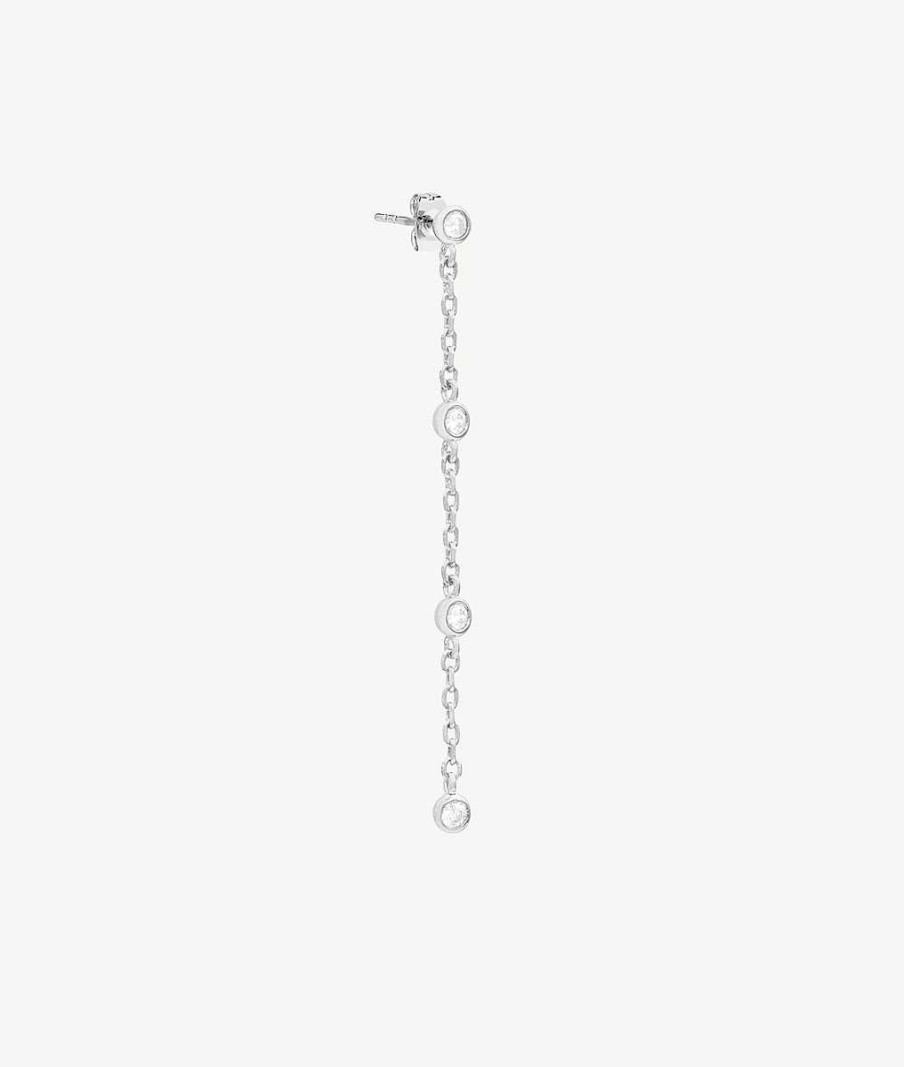 Boucles D'Oreilles Femme L'Atelier d'Amaya | Boucle D'Oreille Puce Pendante 4 Zircons [ L'Unit ] Argent 925