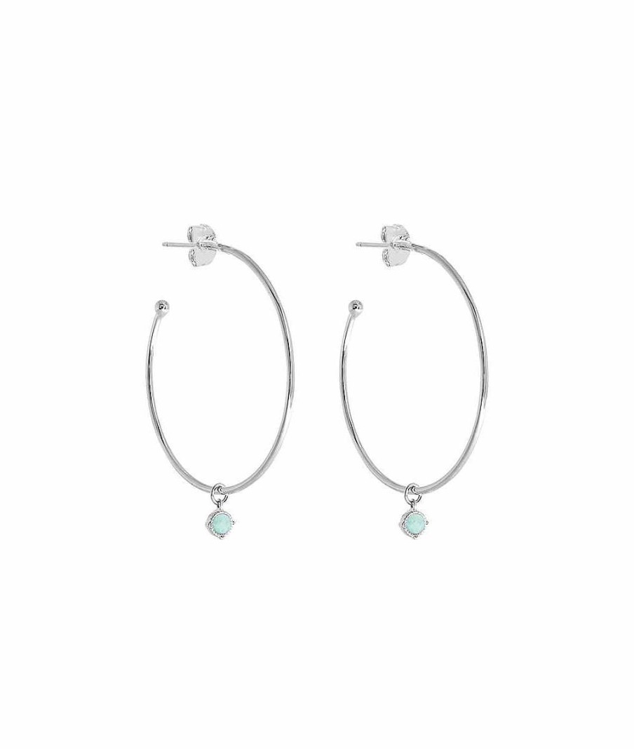 Boucles D'Oreilles Femme L'Atelier d'Amaya | Boucles D'Oreilles Grandes Cr Oles Et Amazonite Suspendue Argent 925