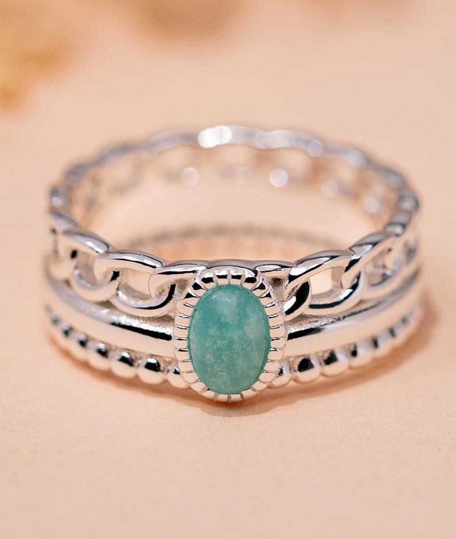 Bagues Femme L'Atelier d'Amaya | Bague Triple Rang Et Amazonite Argent 925