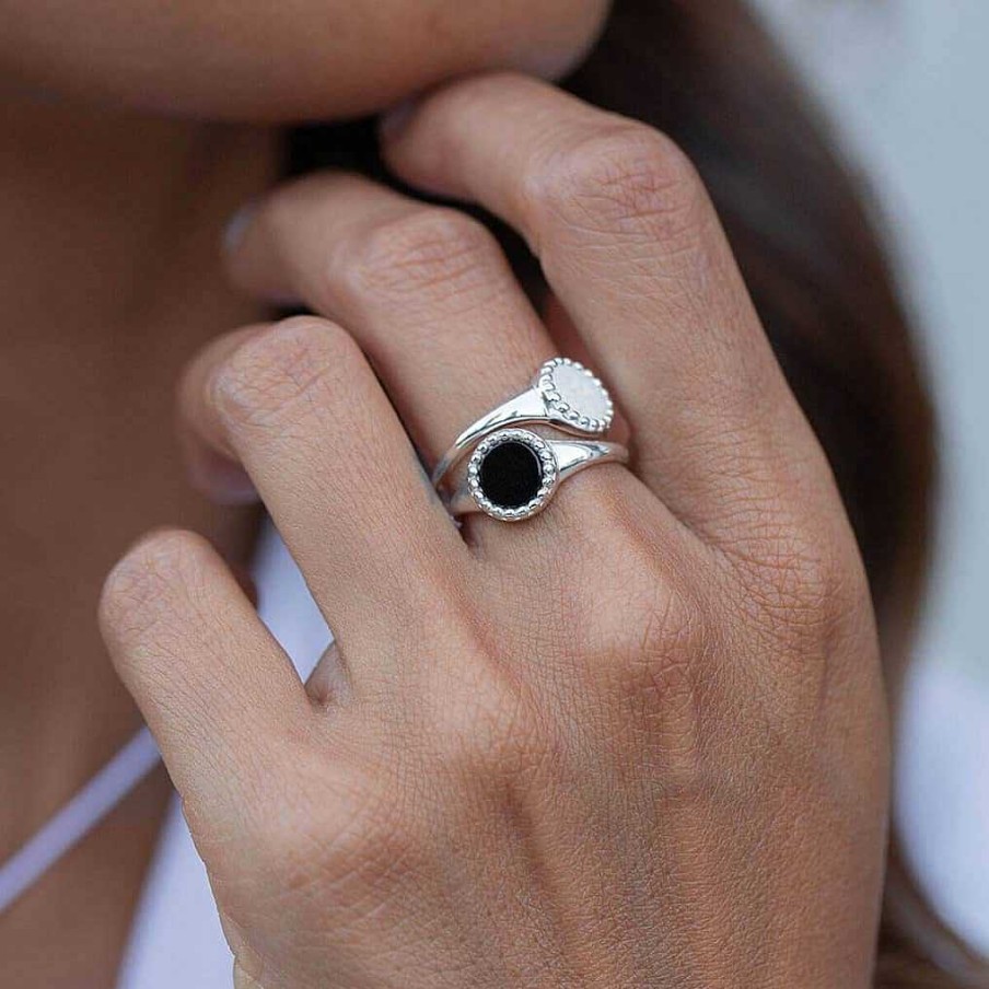 Bagues Femme L'Atelier d'Amaya | Bague Grande Pastille Perl E Onyx Argent 925