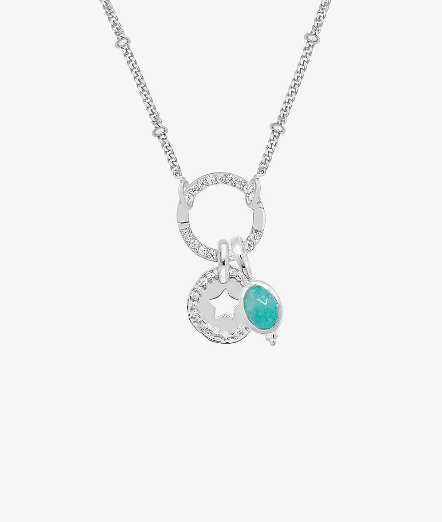 Colliers Femme L'Atelier d'Amaya | Collier Cha Ne Plate Perl E Mousqueton Rond Pendentif Toile Et Amazonite Argent 925