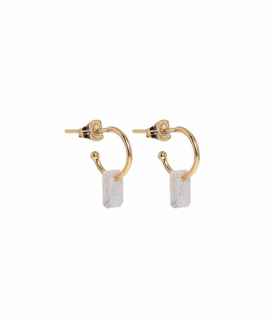 Boucles D'Oreilles Femme L'Atelier d'Amaya | Boucles D'Oreilles Cr Oles Et Pierre Fine Rectangle Plaqu Or