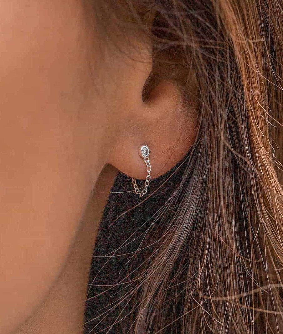 Boucles D'Oreilles Femme L'Atelier d'Amaya | Boucles D'Oreilles Puces Zircon Et Cha Ne Argent 925