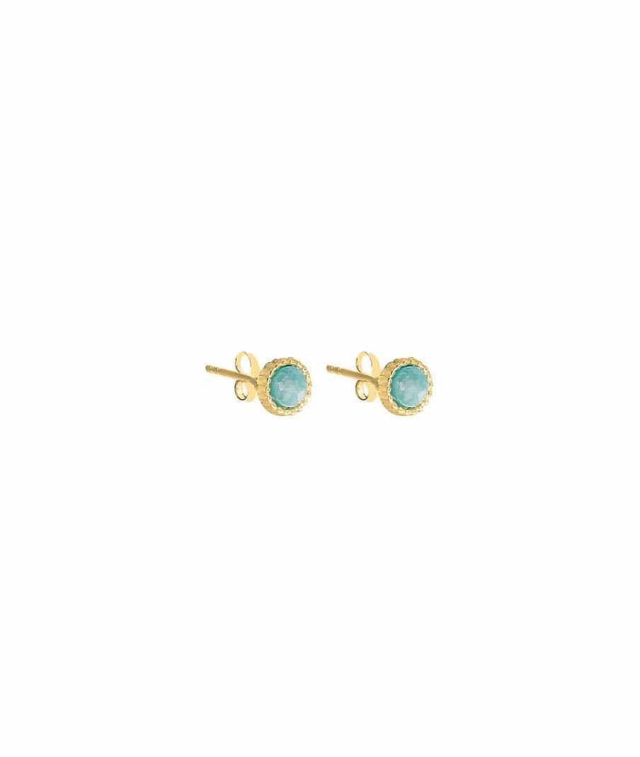 Boucles D'Oreilles Femme L'Atelier d'Amaya | Boucles D'Oreilles Puces Amazonite Perl Es Plaqu Or