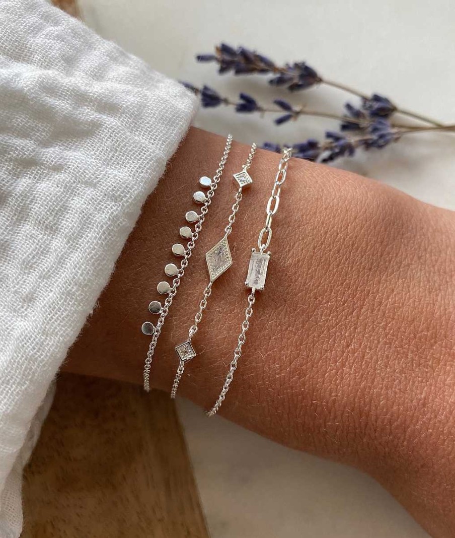 Bracelets Femme L'Atelier d'Amaya | Trio Rectangle Pierre De Lune Et Losange Argent 925