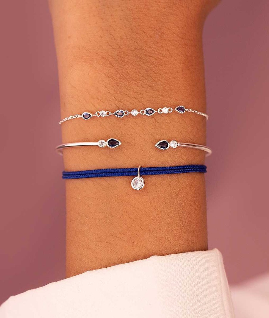 Bracelets Femme L'Atelier d'Amaya | Jonc Fin Ouvert Gouttes Zircons Bleus Argent 925