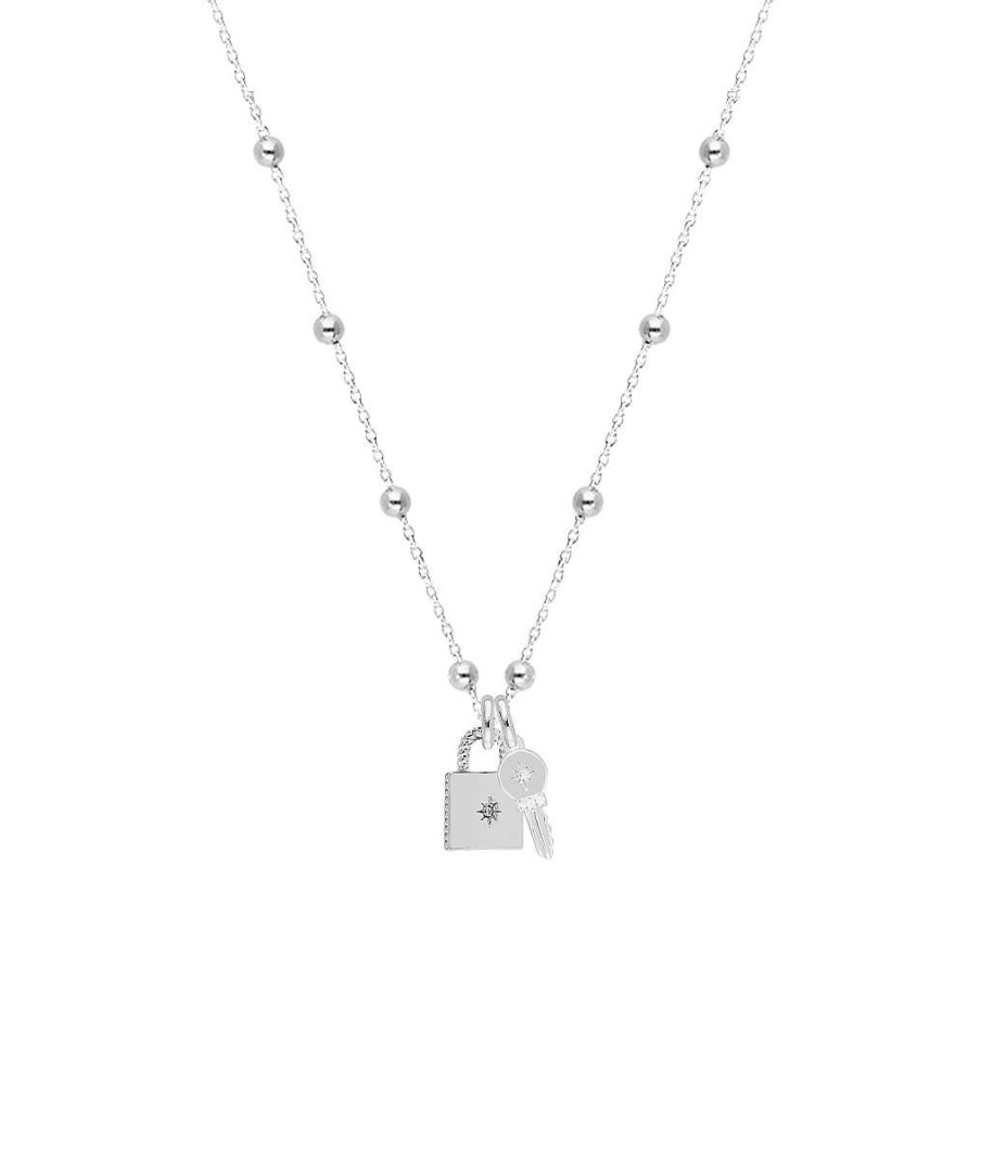 Colliers Femme L'Atelier d'Amaya | Collier Cha Ne Perl E Cadenas Et Cl Scintillante Argent 925