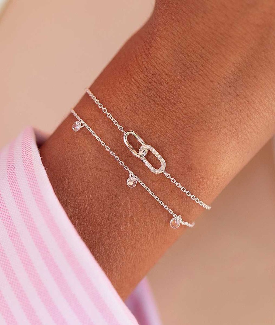 Bracelets Femme L'Atelier d'Amaya | Duo Rectangles Entrelac S Et Zircons Suspendus Argent 925