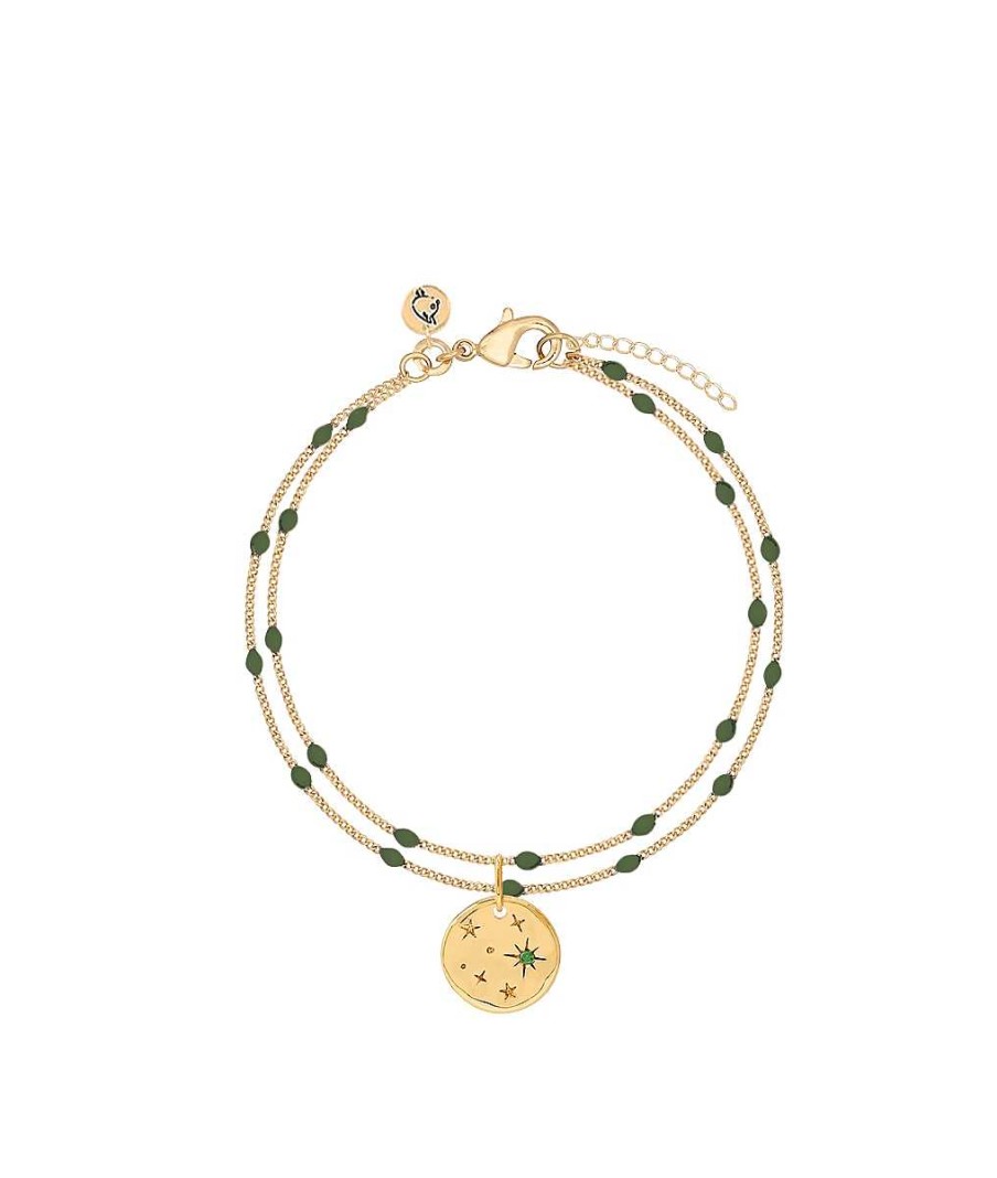 Bracelets Femme L'Atelier d'Amaya | Bracelet Double Rang Mini Perles Vertes Et M Daille Constellation Plaqu Or