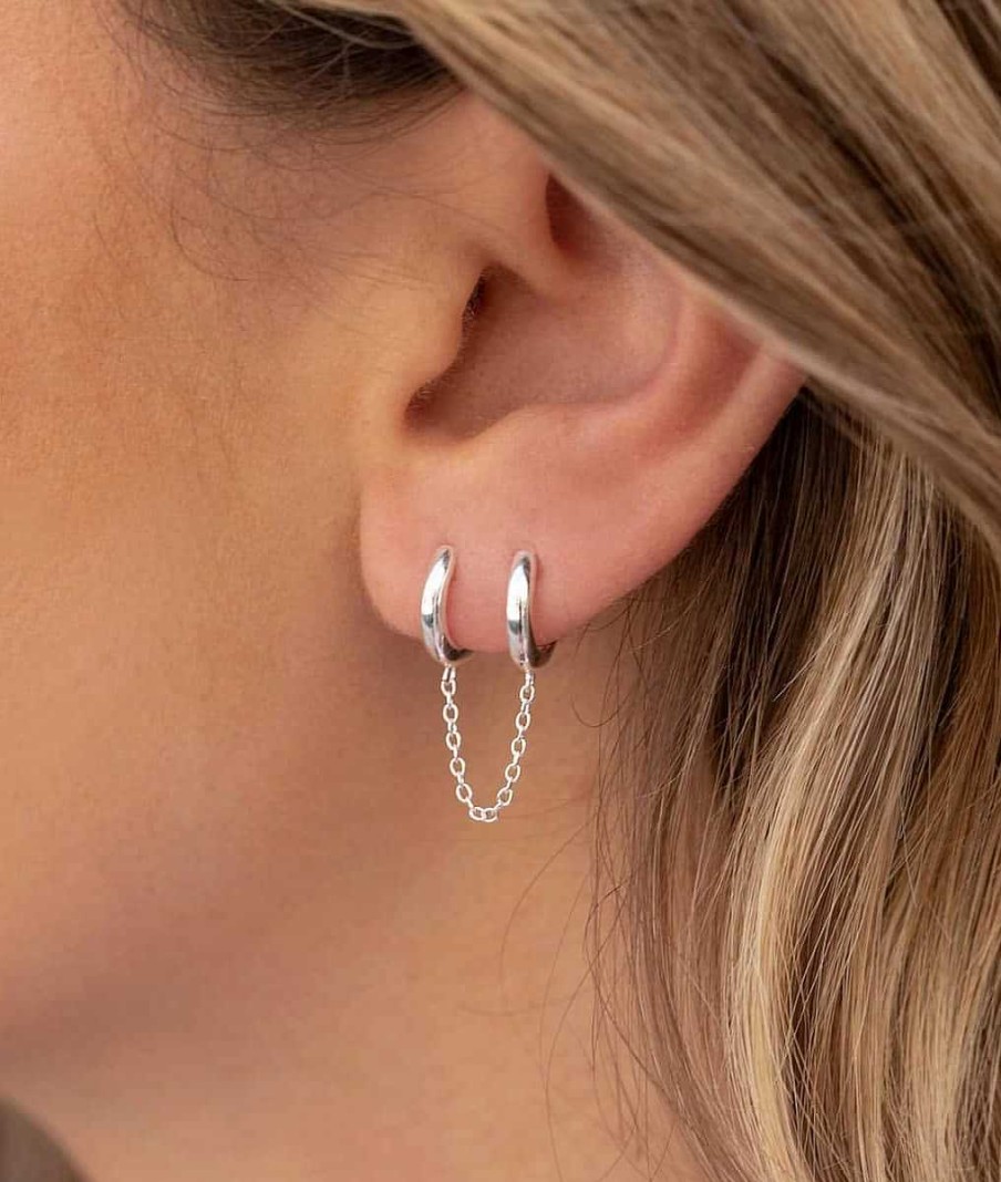 Boucles D'Oreilles Femme L'Atelier d'Amaya | Boucle D'Oreille Double Cr Oles Et Cha Ne [ L'Unit ] Argent 925