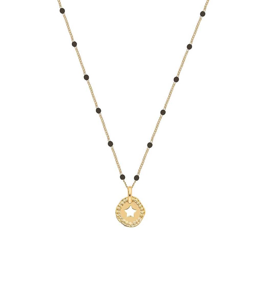 Colliers Femme L'Atelier d'Amaya | Collier Mini Perles Noires Et M Daille Toile Tress E Plaqu Or