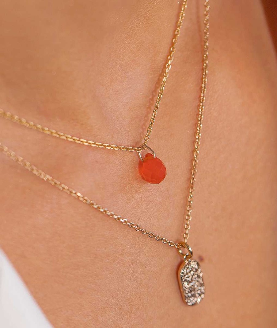 Colliers Femme L'Atelier d'Amaya | Collier Cha Ne Et Agate Rouge Suspendue Plaqu Or