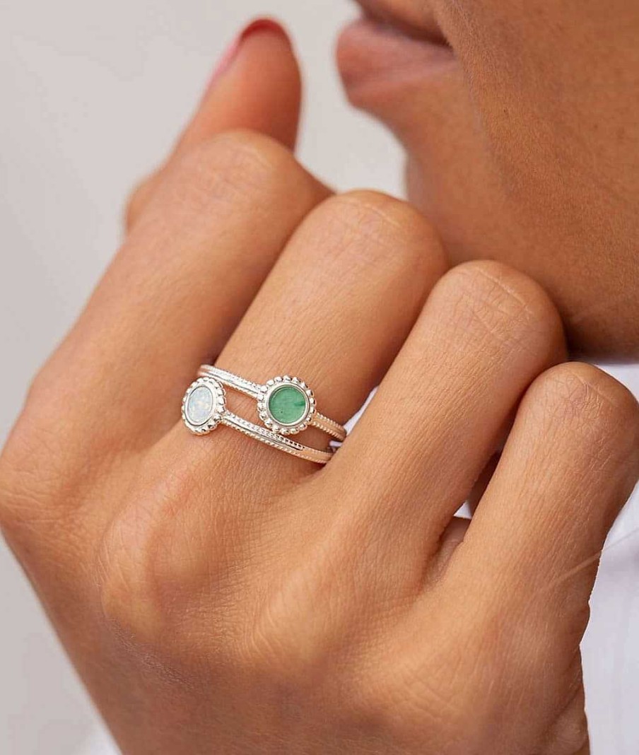 Bagues Femme L'Atelier d'Amaya | Bague Pastille Perl E Aventurine Argent 925