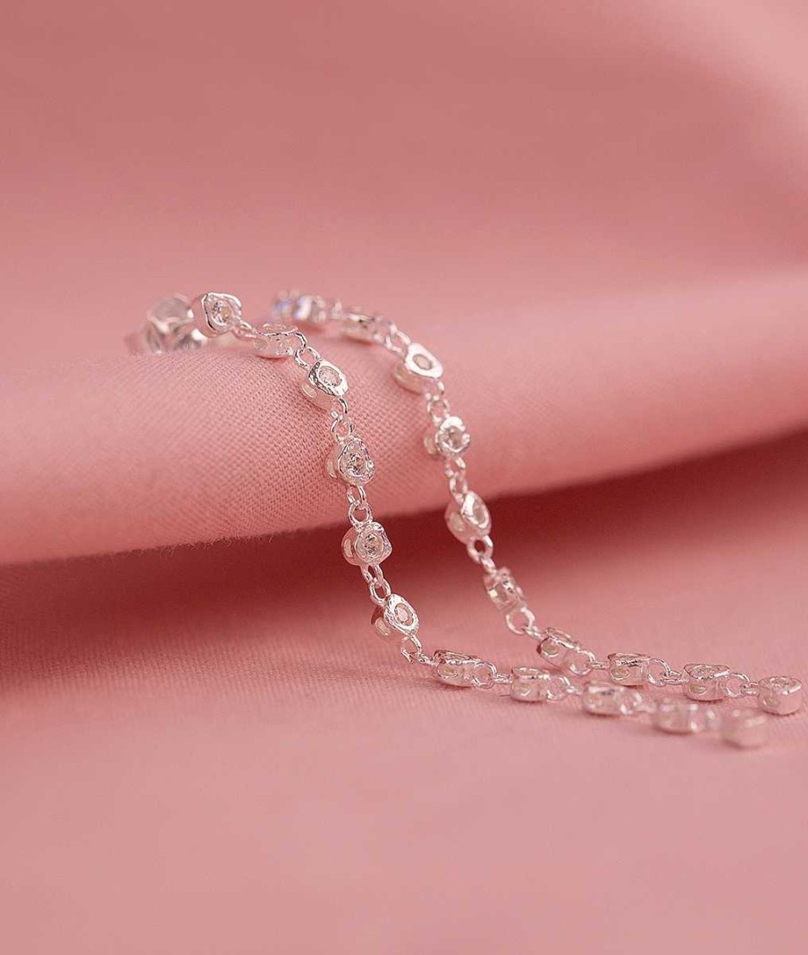 Boucles D'Oreilles Femme L'Atelier d'Amaya | Boucles D'Oreilles Puces Pendantes Zircons Asym Triques Argent 925