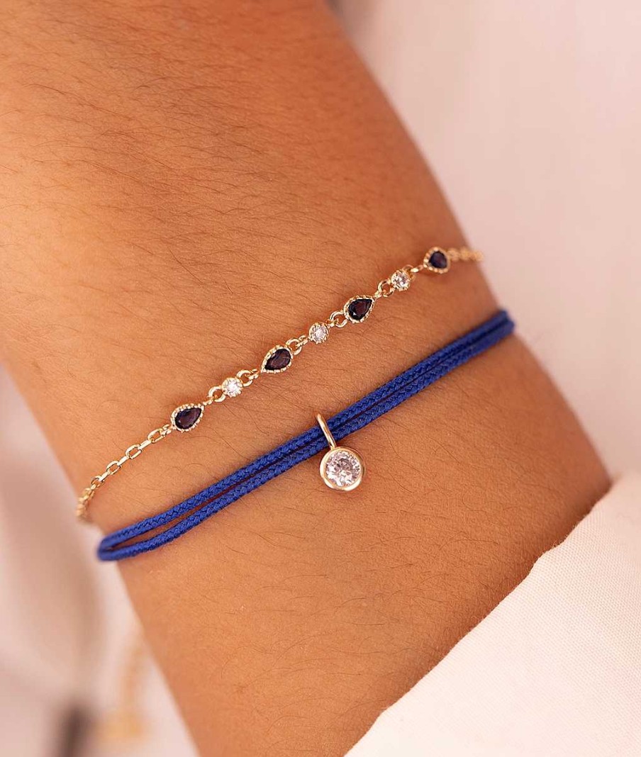 Bracelets Femme L'Atelier d'Amaya | Duo Solitaire Et Goutes Zircons Bleus Plaqu Or