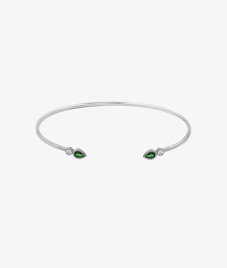 Bracelets Femme L'Atelier d'Amaya | Jonc Fin Ouvert Gouttes Zircons Verts Argent 925