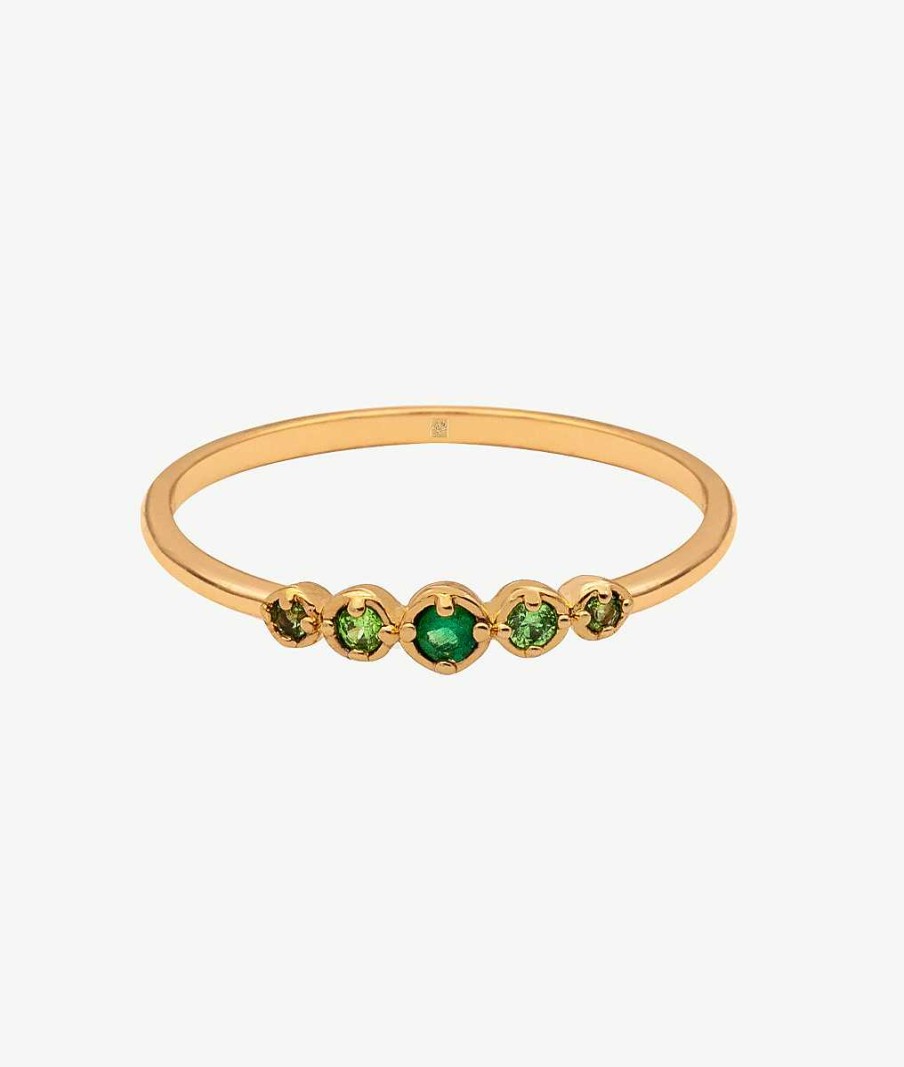 Bagues Femme L'Atelier d'Amaya | Bague Fine Barrette De Zircons D Grad S Verts Plaqu Or