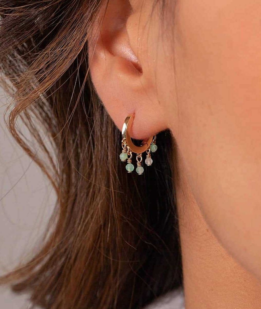 Boucles D'Oreilles Femme L'Atelier d'Amaya | Boucles D'Oreilles Cr Oles Et Perles De Jade Plaqu Or