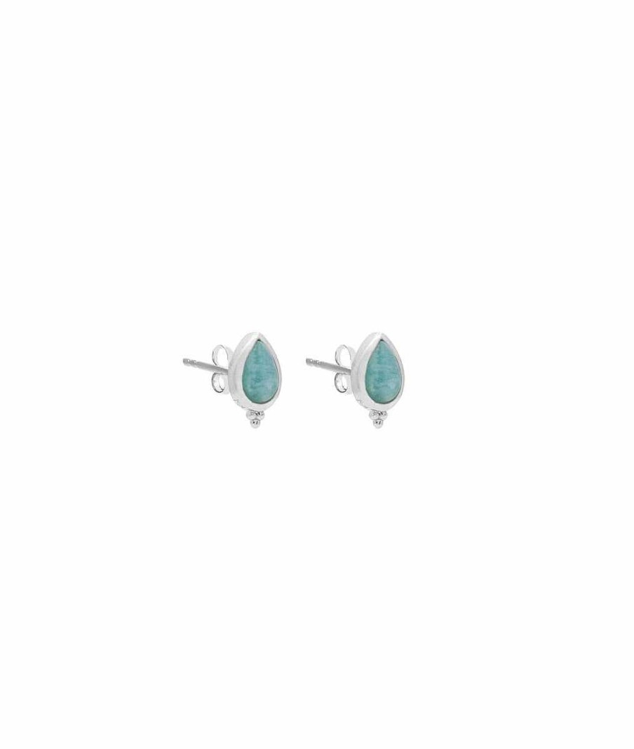 Boucles D'Oreilles Femme L'Atelier d'Amaya | Boucles D'Oreilles Puces Goutte Amazonite Argent 925