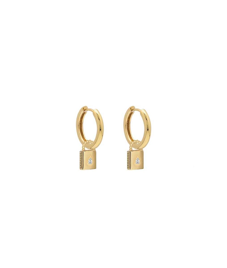 Boucles D'Oreilles Femme L'Atelier d'Amaya | Boucles D'Oreilles Cr Oles Lisses Et Cadenas Goutte Plaqu Or