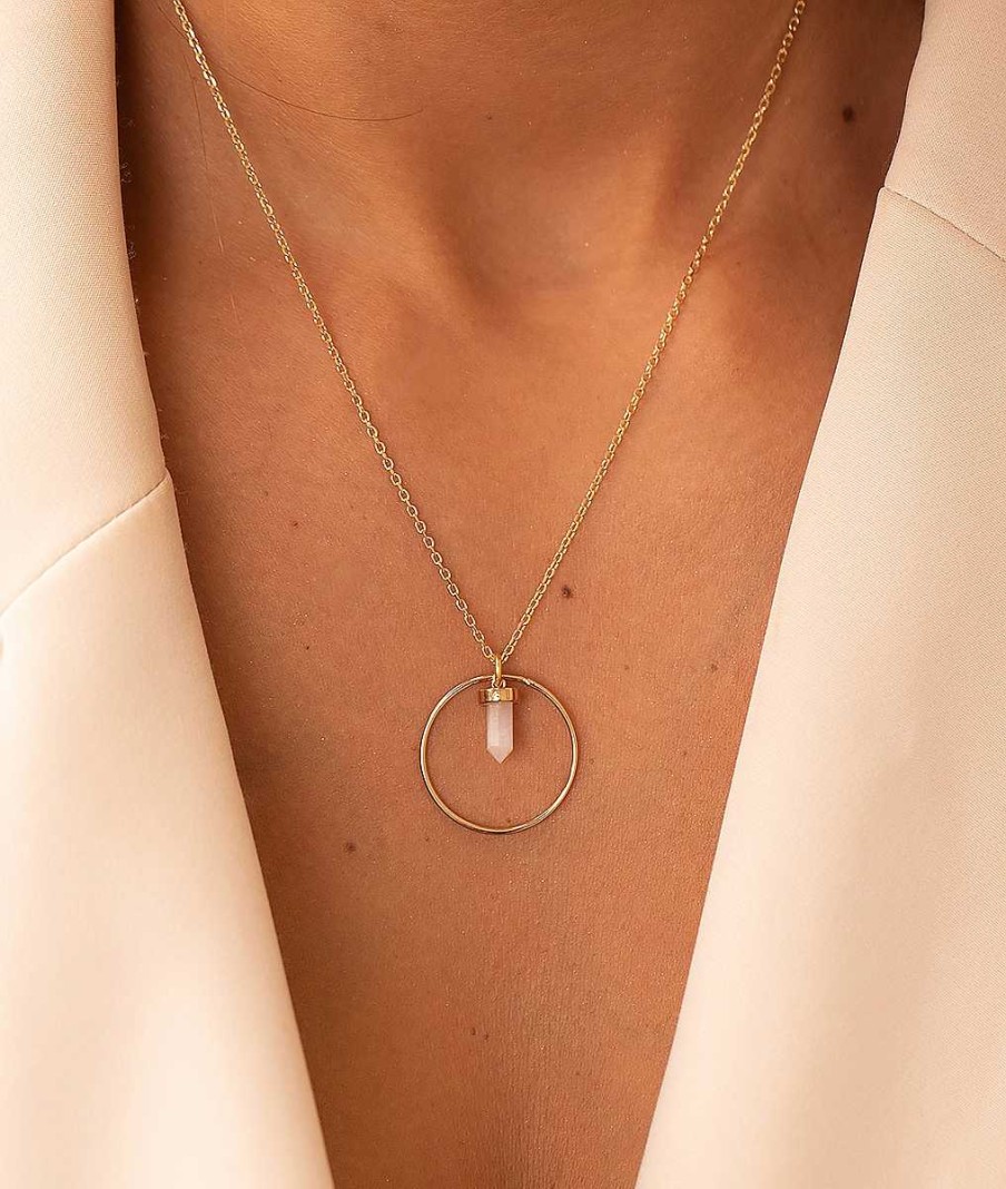 Colliers Femme L'Atelier d'Amaya | Collier Cha Ne Anneau Et Petit Prisme Pierre De Lune Plaqu Or