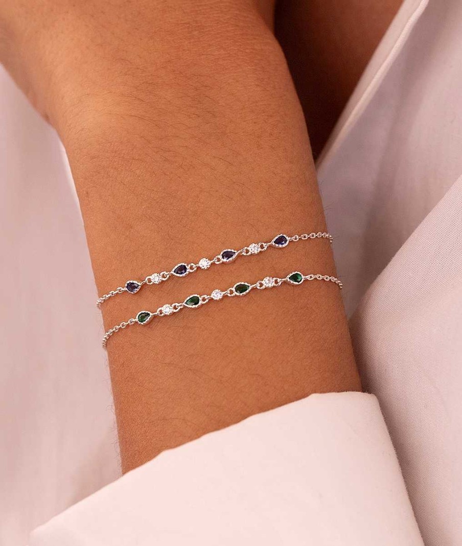 Bracelets Femme L'Atelier d'Amaya | Bracelet Cha Ne Barrette De Zircons Bleus Argent 925