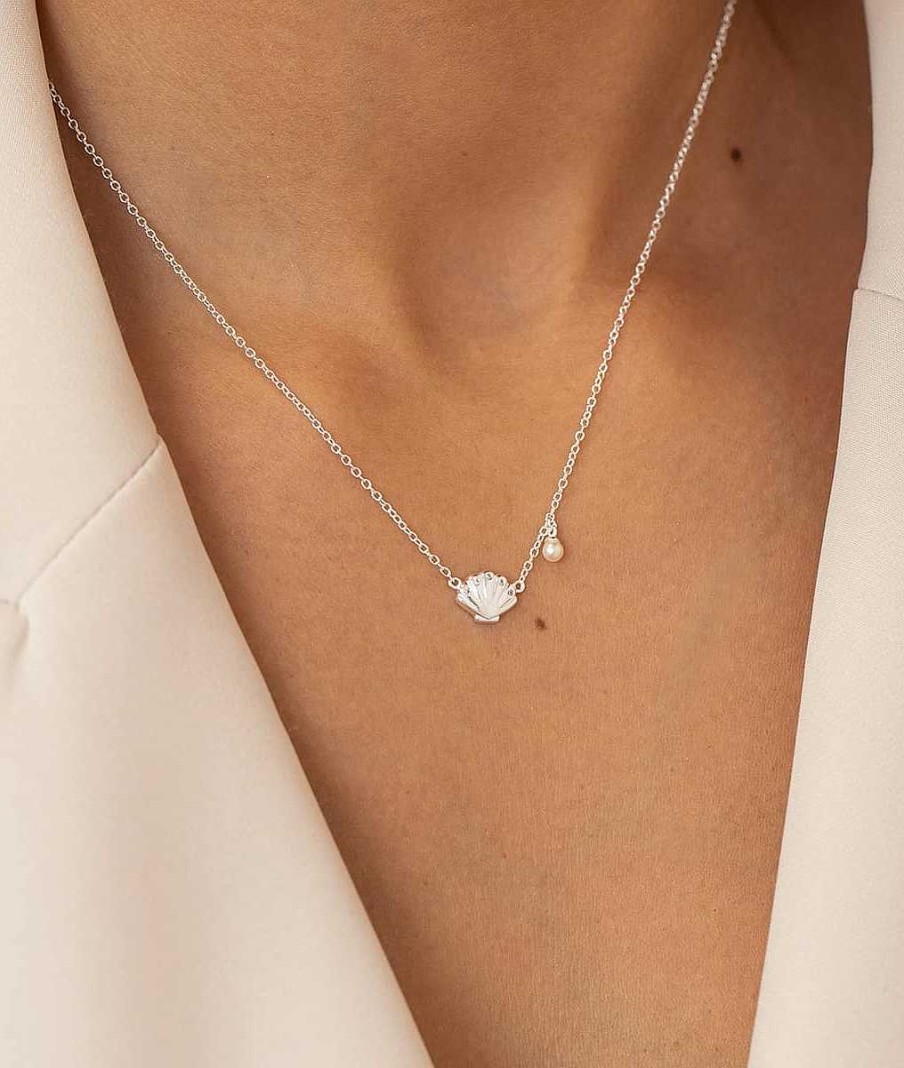 Colliers Femme L'Atelier d'Amaya | Collier Cha Ne Coquillage Zircons Et Perle Nacr E Argent 925