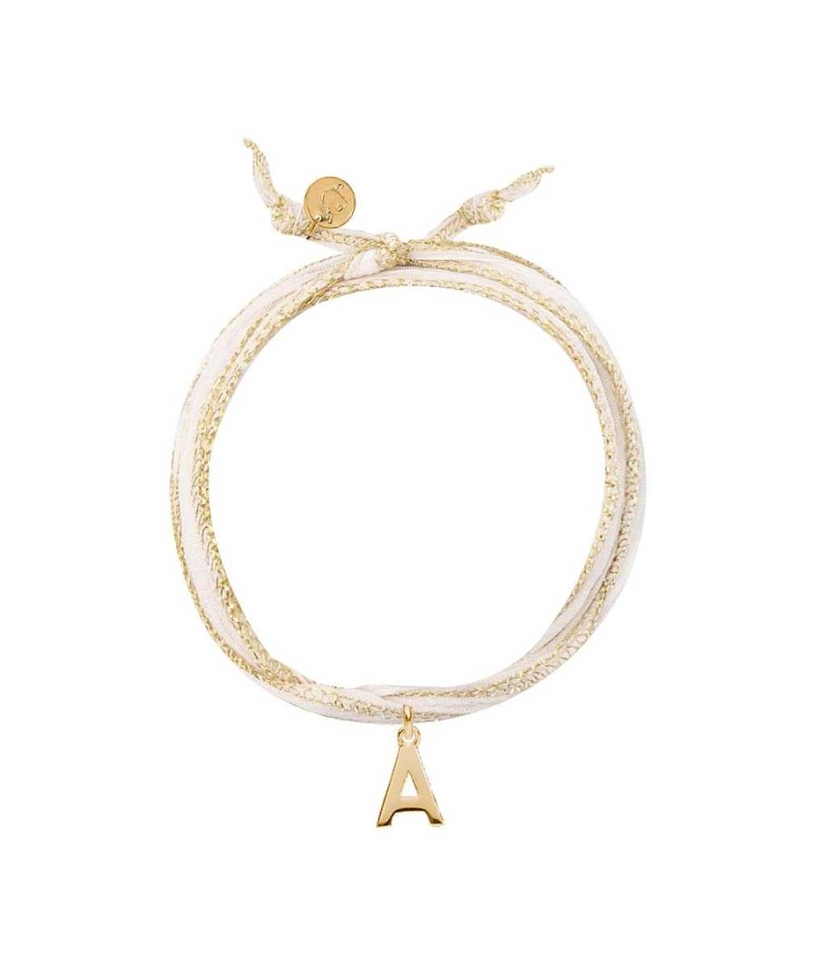 Bracelets Femme L'Atelier d'Amaya | Galon De Soie Et Pendentif Initiale Plaqu Or