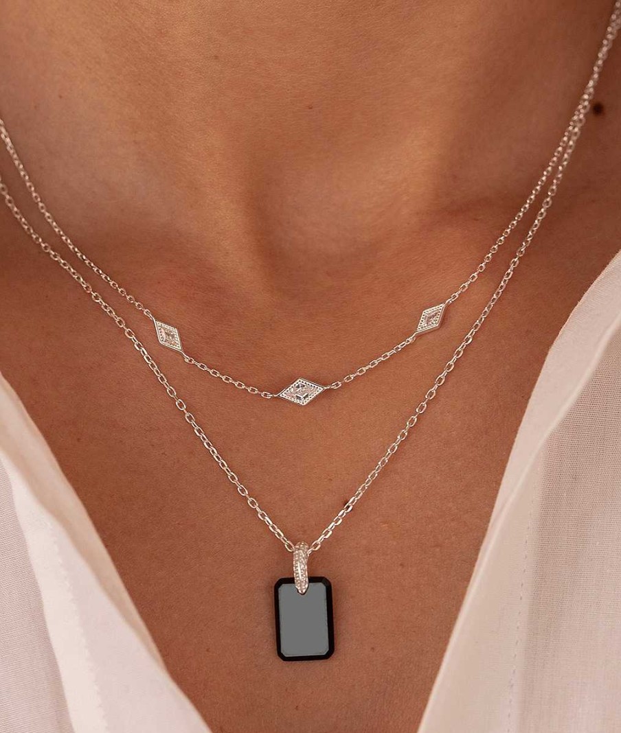 Colliers Femme L'Atelier d'Amaya | Collier Cha Ne Trois Losanges Zircons Argent 925