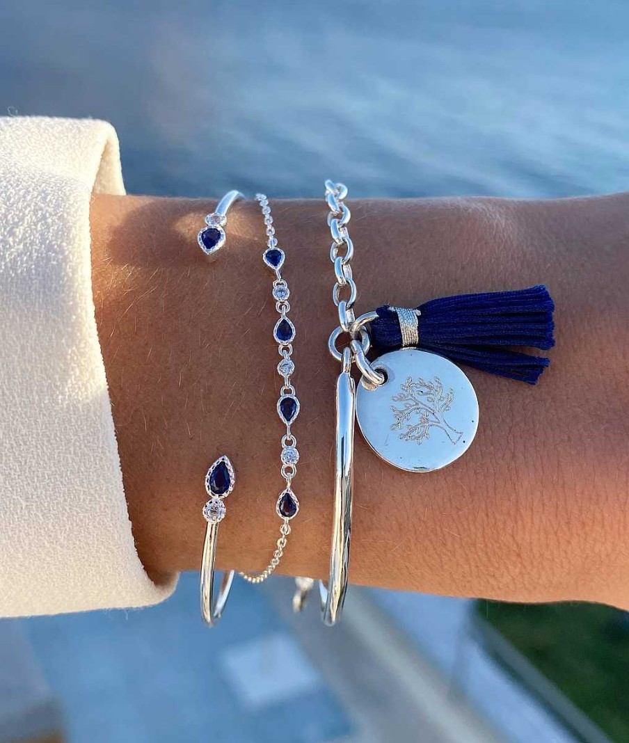 Bracelets Femme L'Atelier d'Amaya | Trio Gouttes Bleues M Daille Et Pompon Argent 925