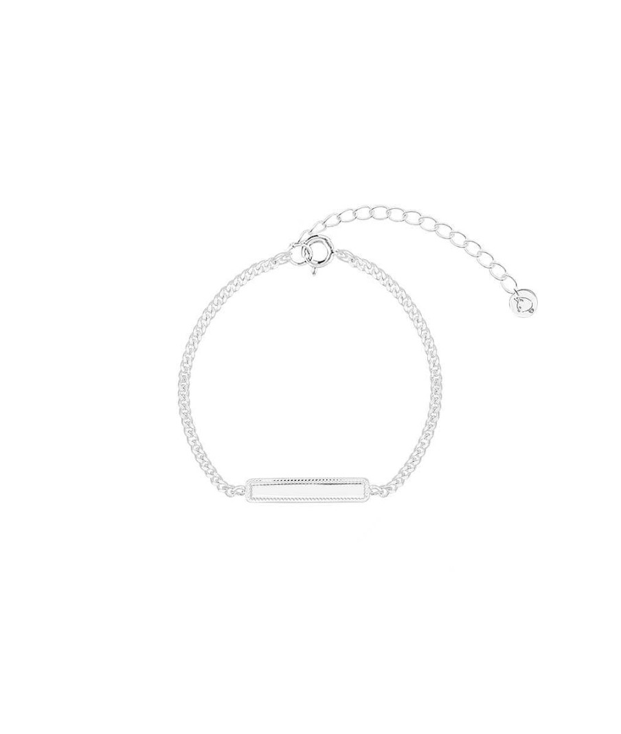 Bijoux Enfant L'Atelier d'Amaya | Bracelet Gourmette Et Plaque Lisse Pour Enfant Argent 925