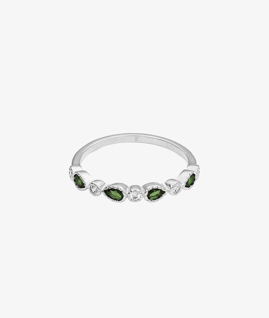 Bagues Femme L'Atelier d'Amaya | Bague Fine Gouttes Zircons Verts Argent 925