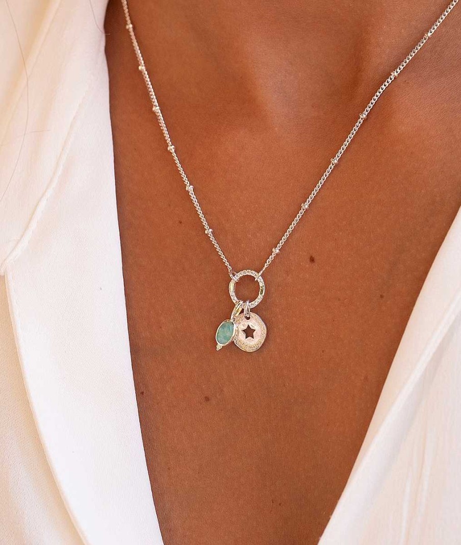 Colliers Femme L'Atelier d'Amaya | Collier Cha Ne Plate Perl E Mousqueton Rond Pendentif Toile Et Amazonite Argent 925