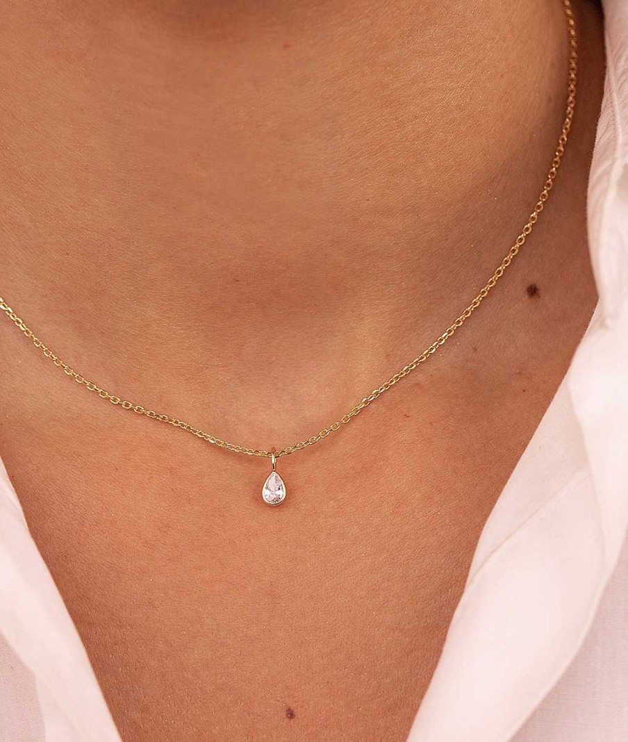 Colliers Femme L'Atelier d'Amaya | Collier Cha Ne Et Pendentif Goutte Zircon Plaqu Or