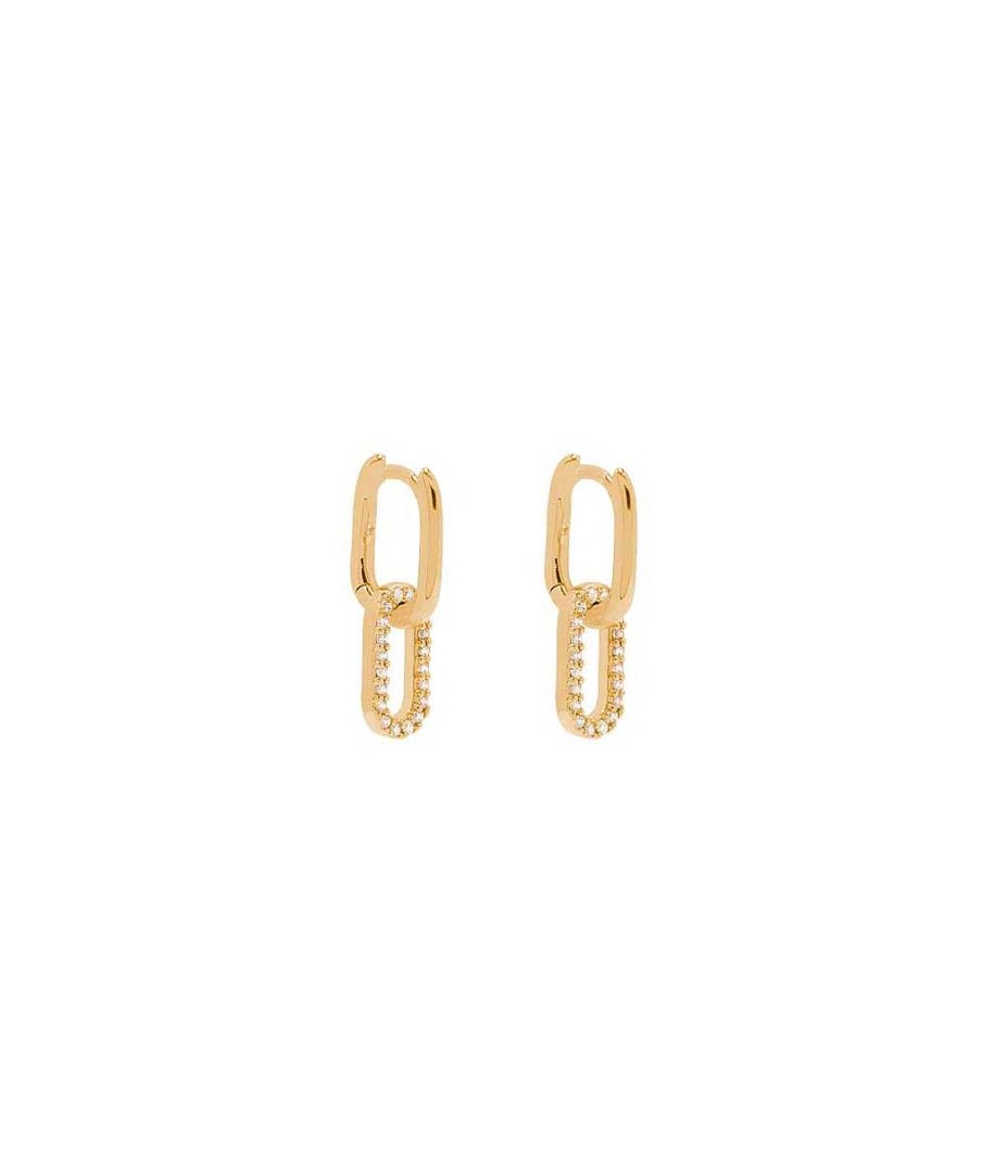 Boucles D'Oreilles Femme L'Atelier d'Amaya | Boucles D'Oreilles Cr Oles Rectangles Entrelac S Et Zircons Plaqu Or