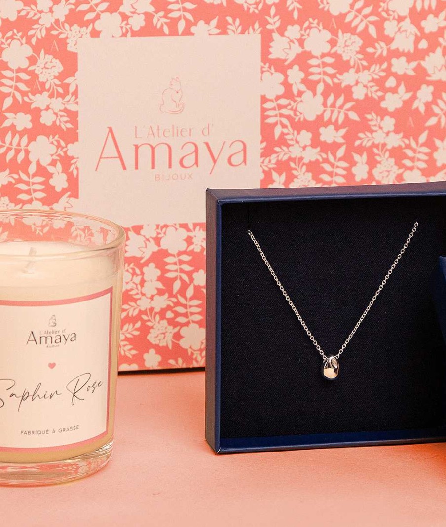 Colliers Femme L'Atelier d'Amaya | Coffret Bougie Collier Cha Ne Goutte Argent 925