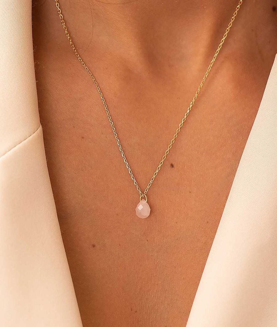 Colliers Femme L'Atelier d'Amaya | Collier Cha Ne Et Quartz Rose Suspendu Plaqu Or